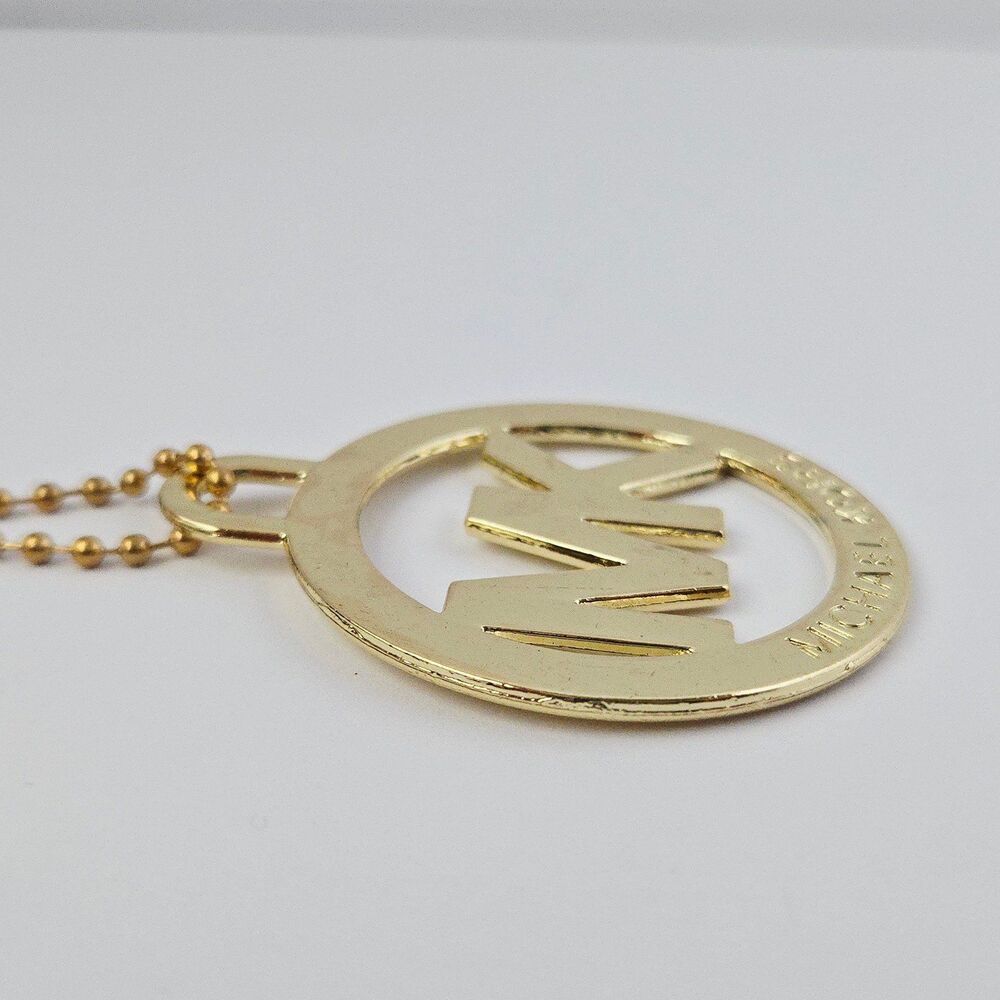 Michael Kors MK Logo Keychain Bag Purse Charm Gold Tone Metal w/ Ball Chain Fob - Picture 5 of 7
